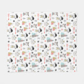 かわいい森林動物及びインドの男の子パターン フリースブランケット (正面(横))