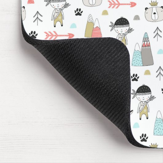 かわいい森林動物及びインドの男の子パターン マウスパッド (コーナー)