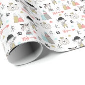 かわいい森林動物及びインドの男の子パターン ラッピングペーパー (ロールコーナー)