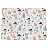 かわいい森林動物及びインドの男の子パターン ラージペーパーバッグ (正面)