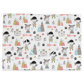 かわいい森林動物及びインドの男の子パターン ラージペーパーバッグ (裏面)