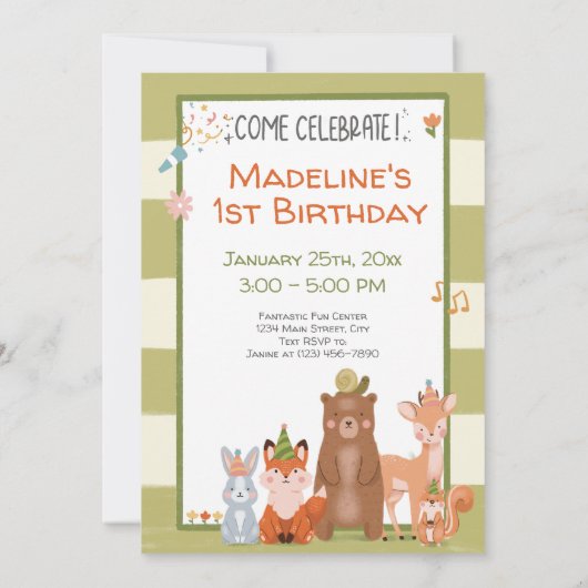 かわいい森林動物自然林誕生パーティー 招待状 (裏面)