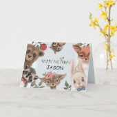 かわいい森林動物 カード (黄色い花)