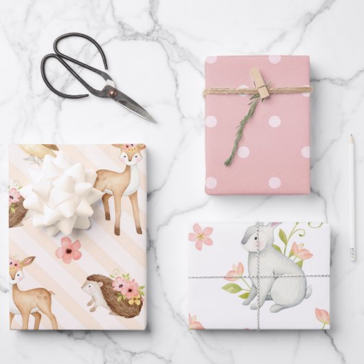 かわいい森林動物 ラッピングペーパーシート (正面)