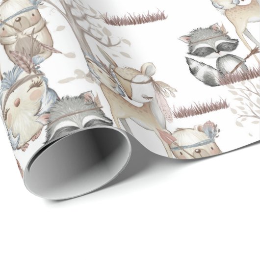 かわいい森林森林ベビー動物のアライグマキツネのシカ ラッピングペーパー (ロールコーナー)