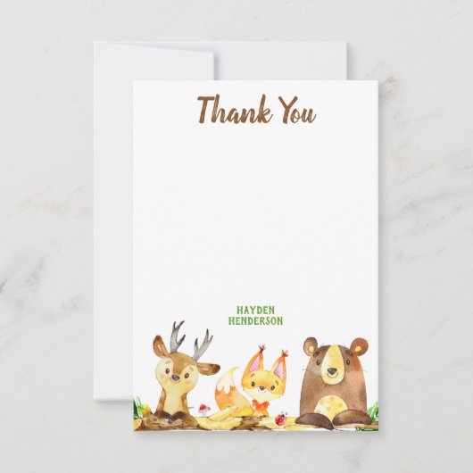 かわいい森林森林創造物の水彩画の誕生日 サンキューカード (正面)