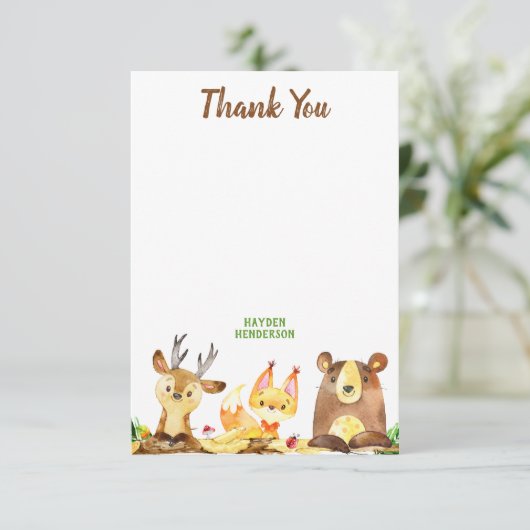 かわいい森林森林創造物の水彩画の誕生日 サンキューカード (スタンド正面)