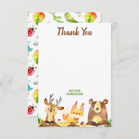 かわいい森林森林創造物の水彩画の誕生日 サンキューカード (正面/裏面)