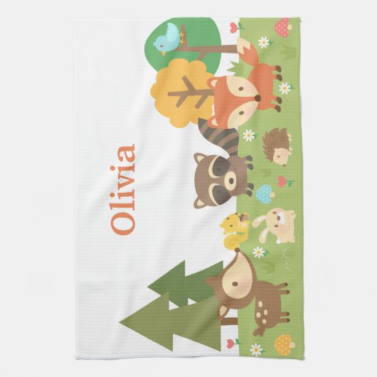 かわいい森林森林動物および創造物 キッチンタオル (縦)