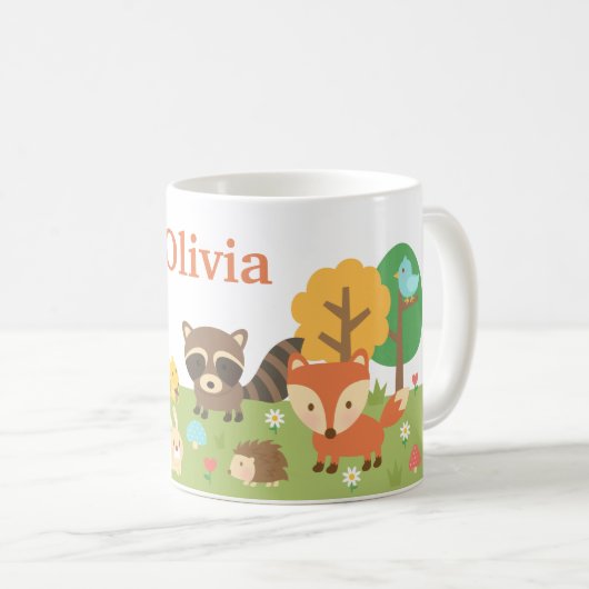 かわいい森林森林動物および創造物 コーヒーマグカップ (正面右)