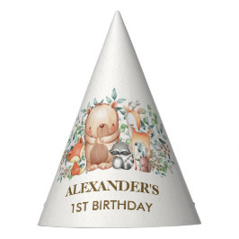 かわいい森林森林動物の第1誕生日 パーティーハット