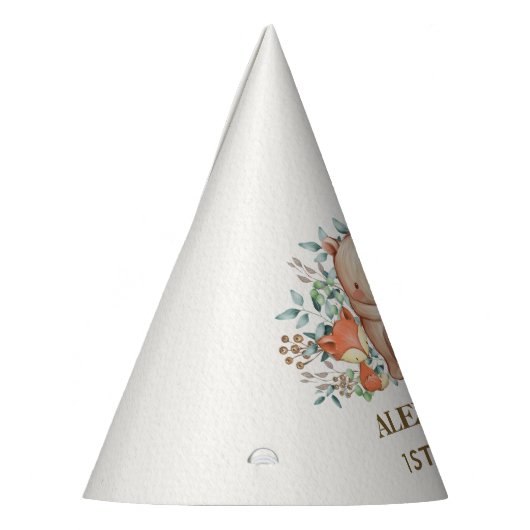 かわいい森林森林動物の第1誕生日 パーティーハット (左)