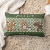 かわいい森林森林動物の緑の格子縞の名前 ランバークッション (ブランケット)