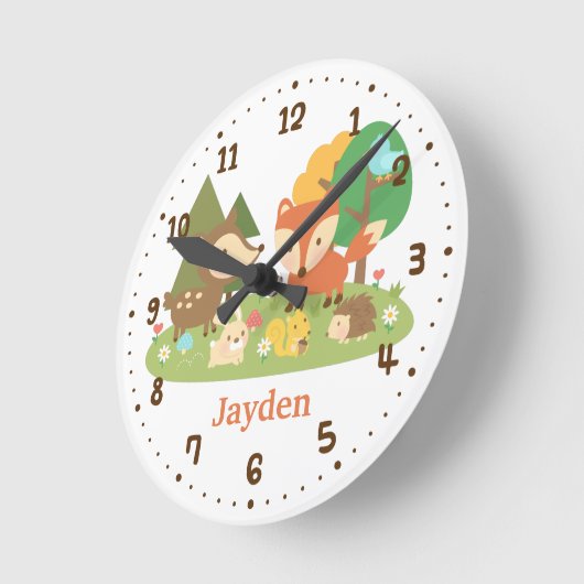 かわいい森林森林動物は部屋の装飾をからかいます ラウンド壁時計 (傾斜)