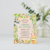 かわいい森(き)の動物たち誕生日パーティーの招待 ポストカード (スタンド正面)