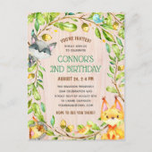 かわいい森(き)の動物たち誕生日パーティーの招待 ポストカード (正面)