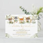 かわいい森(き)の緑(う)の金ゴールドベビーシャワーを郵送 招待状 (スタンド正面)