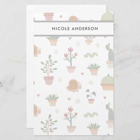 かわいい植物と多肉植物 便箋 (正面/裏面)