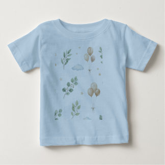 かわいい植物のユーカリと金の風船のよだれかけ ベビーTシャツ