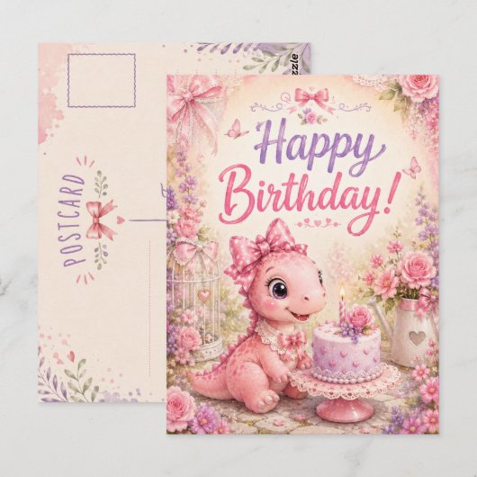 かわいい植物の恐竜の誕生日 ポストカード (正面/裏面)