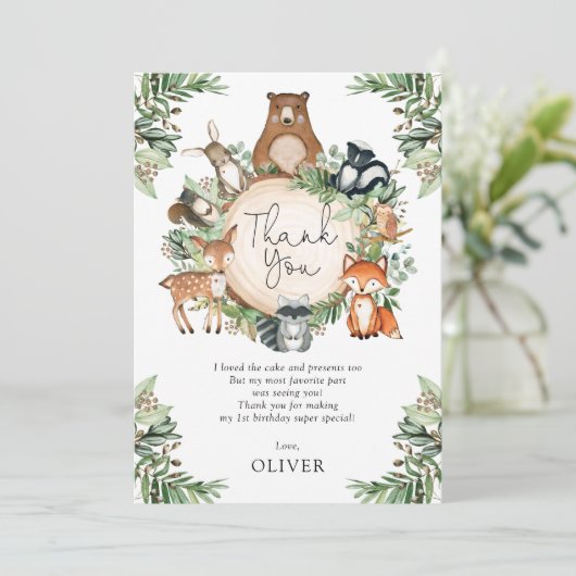 かわいい植物の森の赤ちゃん動物感謝カード (スタンド正面)