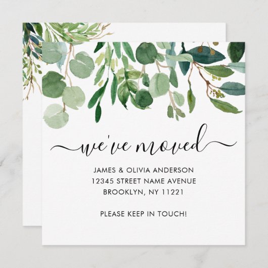 かわいい植物の葉の引っ越しました新しいホームムービング 案内状 (正面/裏面)