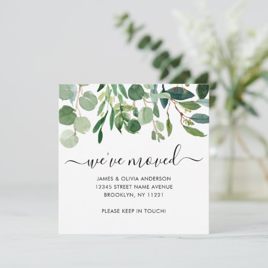 かわいい植物の葉の引っ越しました新しいホームムービング 案内状 (スタンド正面)