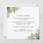 かわいい植物の葉の引っ越しました新しいホームムービング 案内状 (裏面)