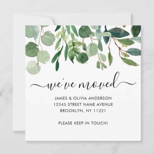 かわいい植物の葉の引っ越しました新しいホームムービング 案内状 (正面)