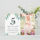 かわいい植物の5歳誕生日パーティーの写真 招待状 (スタンド正面)