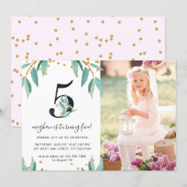 かわいい植物の5歳誕生日パーティーの写真 招待状