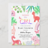 かわいい植物女の子の恐竜の赤ちゃんシャワー 招待状 (正面)