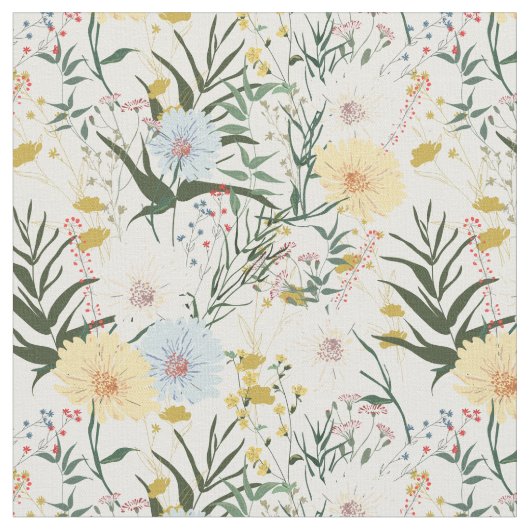 かわいい植物性アイボリーと青lホワイト ファブリック (クローズアップ)