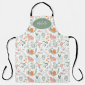 かわいい植物性パステルフローラルパターングリーン名 エプロン (正面)