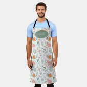 かわいい植物性パステルフローラルパターングリーン名 エプロン (着用した状態)