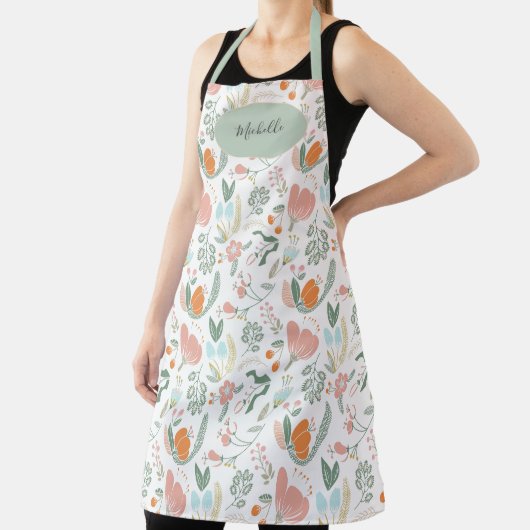 かわいい植物性パステルフローラルパターン名前をカスタムする エプロン (インサイチュ)