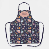 かわいい植物性パステル花のパターン名navy エプロン (正面)