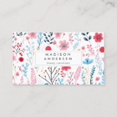 かわいい植物性ピンクブルーモダンフローラ 名刺 (正面)
