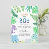 かわいい植物恐竜の男の子の恐竜の赤ちゃんシャワー 招待状 (スタンド正面)