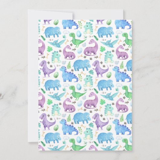 かわいい植物恐竜の男の子の恐竜の赤ちゃんシャワー 招待状 (裏面)