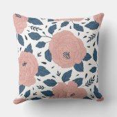 かわいい植物柄lピンクフローラlホワイト クッション (裏面)