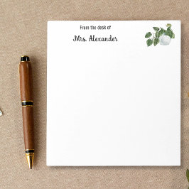 かわいい植物色の机からの先生 ノートパッド