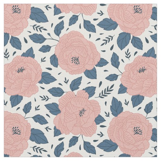 かわいい植物花のパターンlピンクと白 ファブリック (クローズアップ)