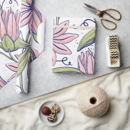 かわいい植物花ピンクと緑のl大事な行事 ラッピングペーパー