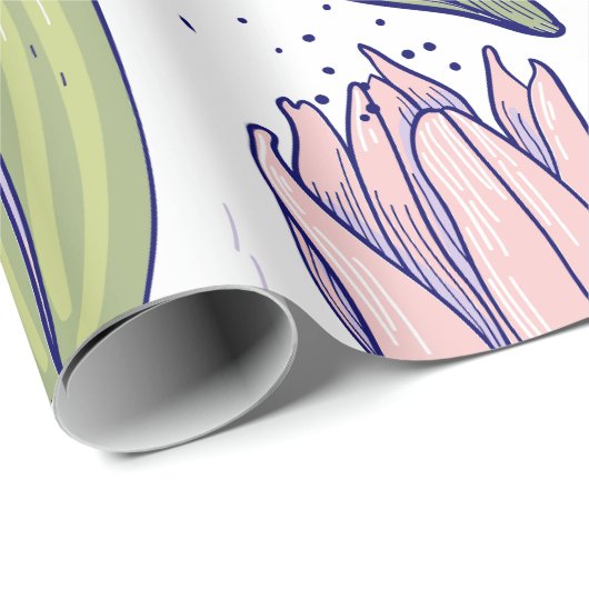 かわいい植物花ピンクと緑のl大事な行事 ラッピングペーパー (ロールコーナー)