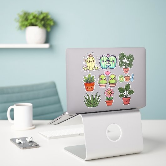 かわいい植物 シール (デスク上のノートパソコン)