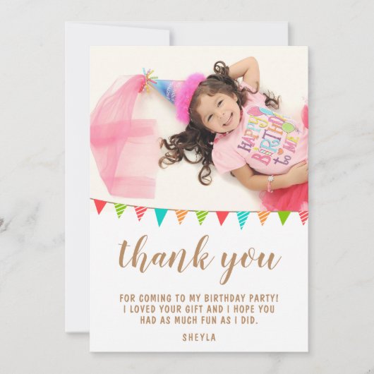 かわいい楽しいバンティング フラッグ 子供の誕生日写真 サンキューカード (正面)