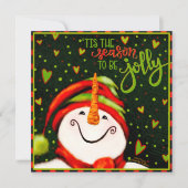 かわいい楽しいフェスティブな雪だるまのクリスマスホリデーカード シーズンカード (正面)