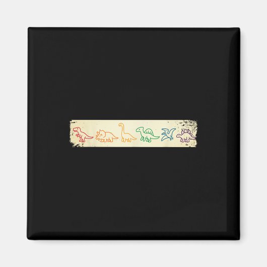 かわいい楽しいレインボー恐竜線画カラフルな先史時代 マグネット (正面)