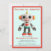 かわいい楽しいロボット子供の誕生日 招待状 (正面)